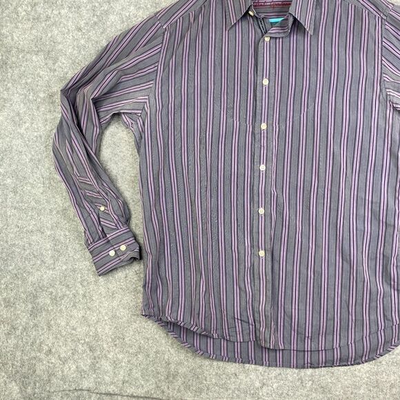 Robert Graham Shirt Mens Large Gray Purple Striped Long Sleeve Flip Cuff - Picture 2 of 10